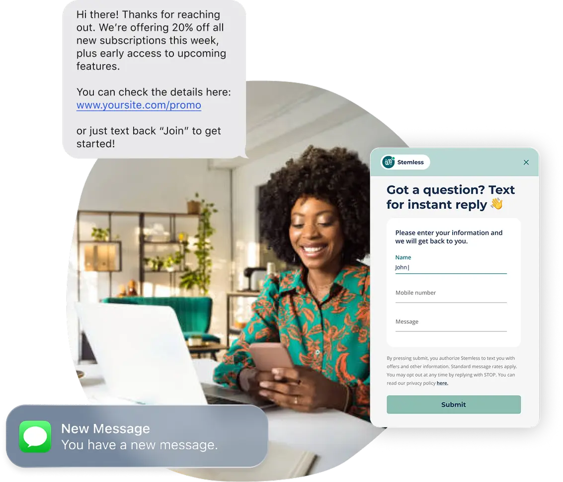 Moe, the Stemless AI texting agent, replying to a customer in real time