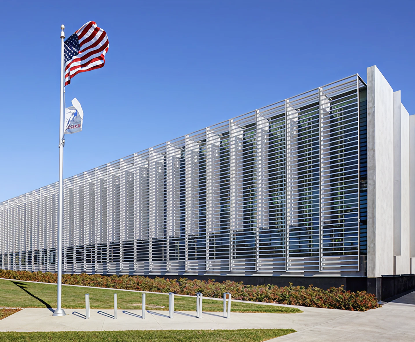 A government building with the United States flag